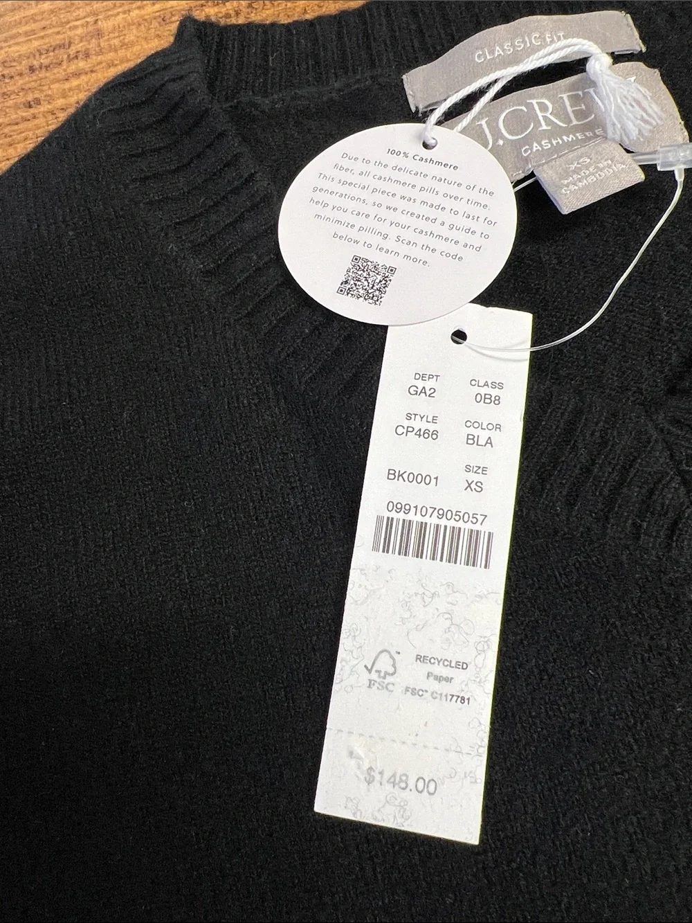 J. Crew Cashmere high V-neck sweater in Black Size XS NWT